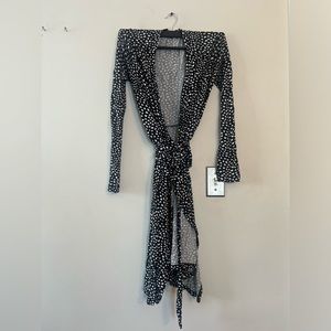 OLD NAVY by Gap Black/ White HEARTS Wrap JERSEY Tie Waist Dress M